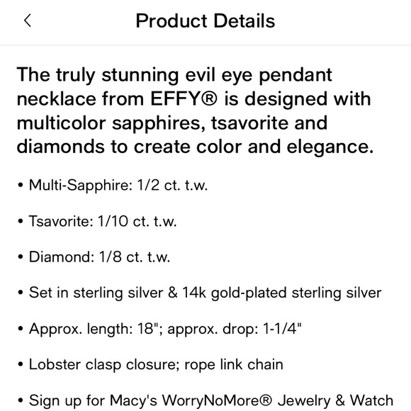 Effy Collection Evil Eye multi Sapphire / Diamond Pendant Necklace - Picture 8 of 9